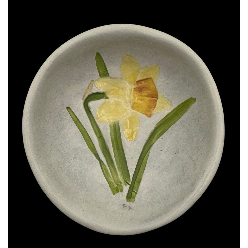 Vintage Salt Marsh Pottery Daffodil Round Small Bowl 4.5" Trinket Signed JRM '91